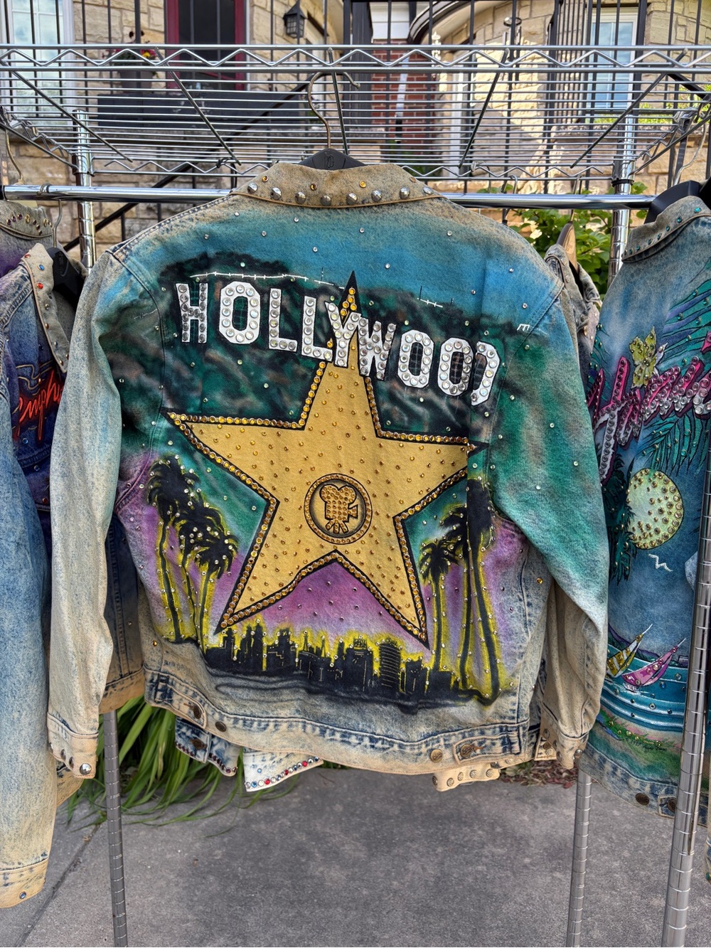 Vintage Tony Alamo 1987 HOLLYWOOD Hand Painted Bedazzled Denim Jacket Medium